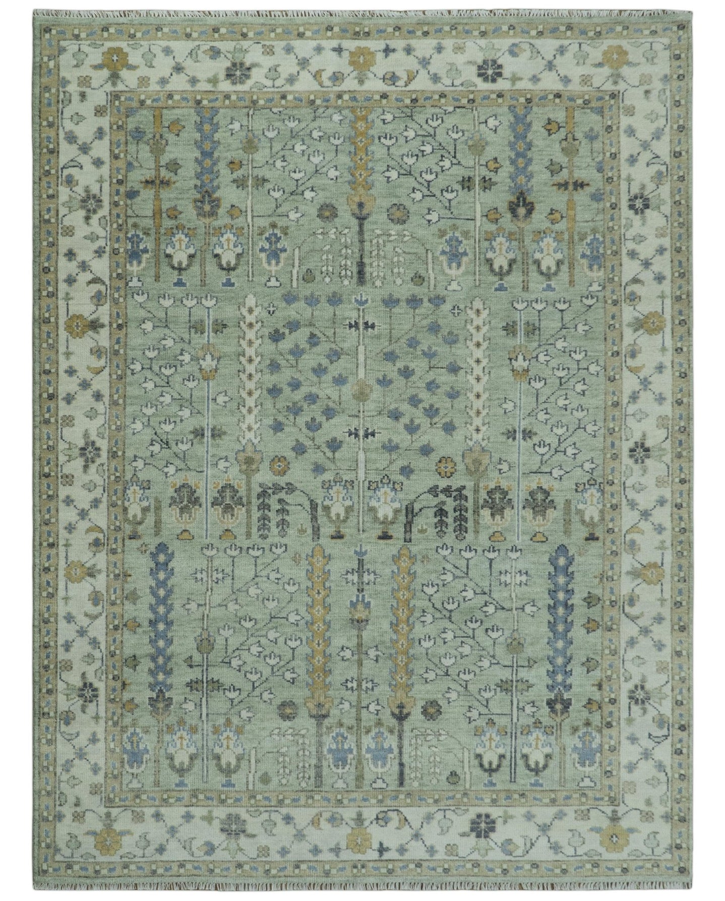 Moss Green and Ivory Multi Size Vintage Wool Hand Knotted Rug - The Rug Decor