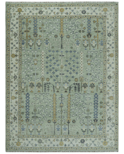 Moss Green and Ivory Multi Size Vintage Wool Hand Knotted Rug - The Rug Decor