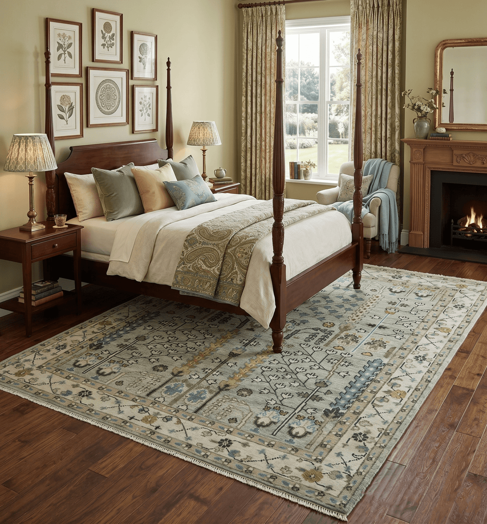 Moss Green and Ivory Tree of life Hand Knotted Wool Rug - The Rug Decor