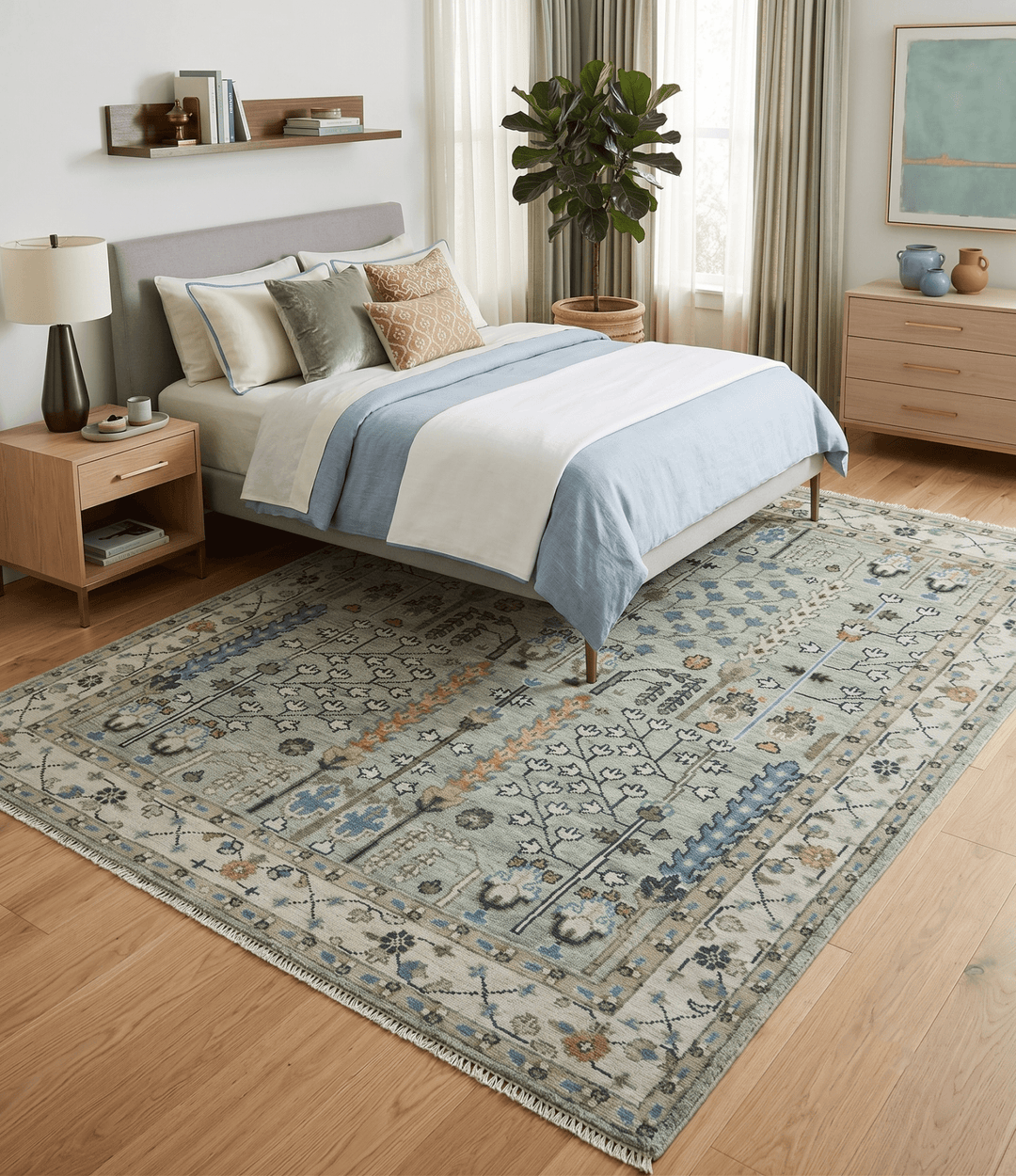 Moss Green and Ivory Tree of life Hand Knotted Wool Rug - The Rug Decor