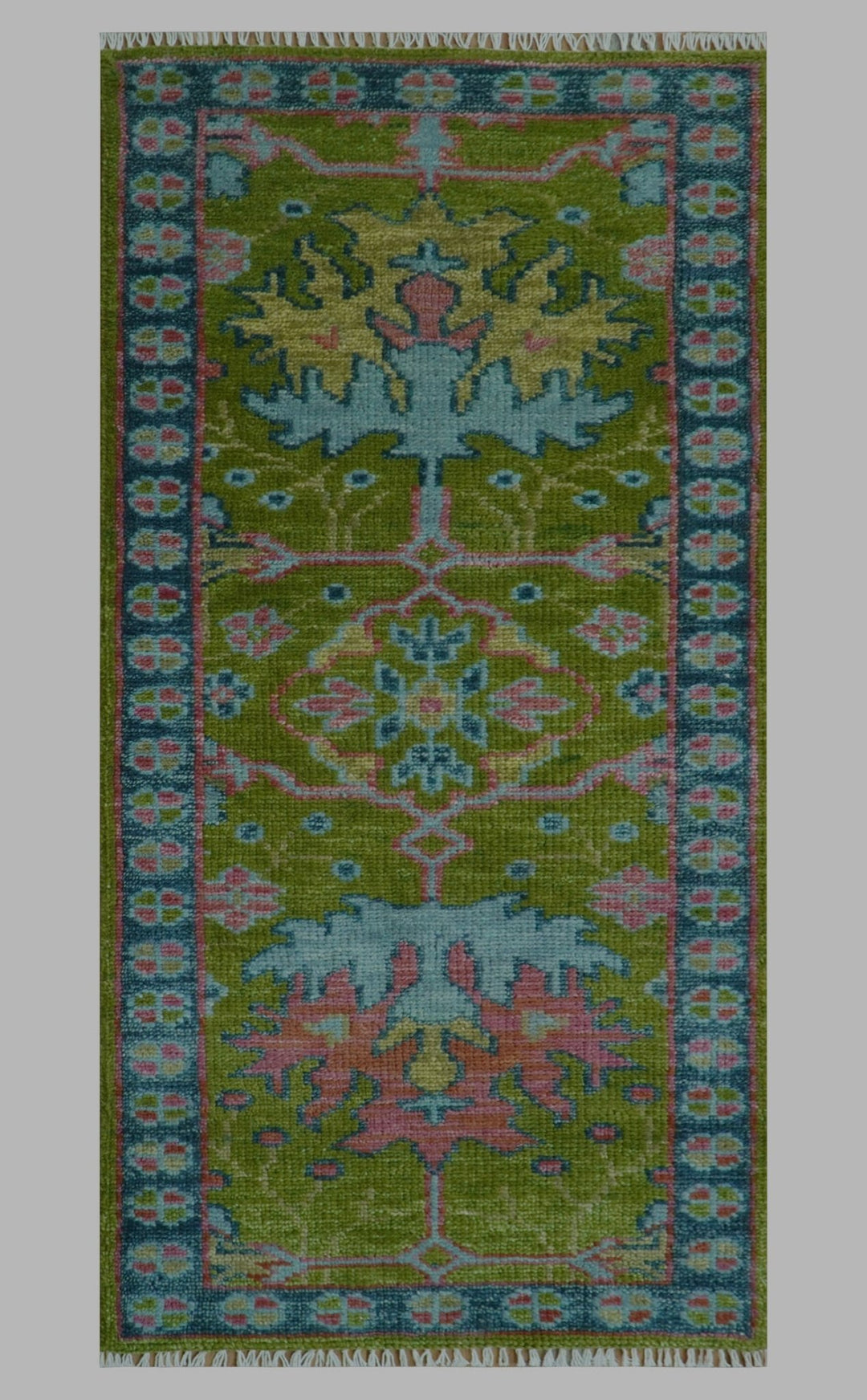 Moss Green, Blue and Peach Hand Knotted Vibrant colorful Donegal Design Multi Size Wool Area Rug - The Rug Decor