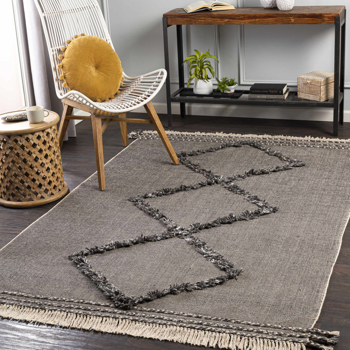 Mossman Modern Geometrical Design Black Hand Woven Area Rug