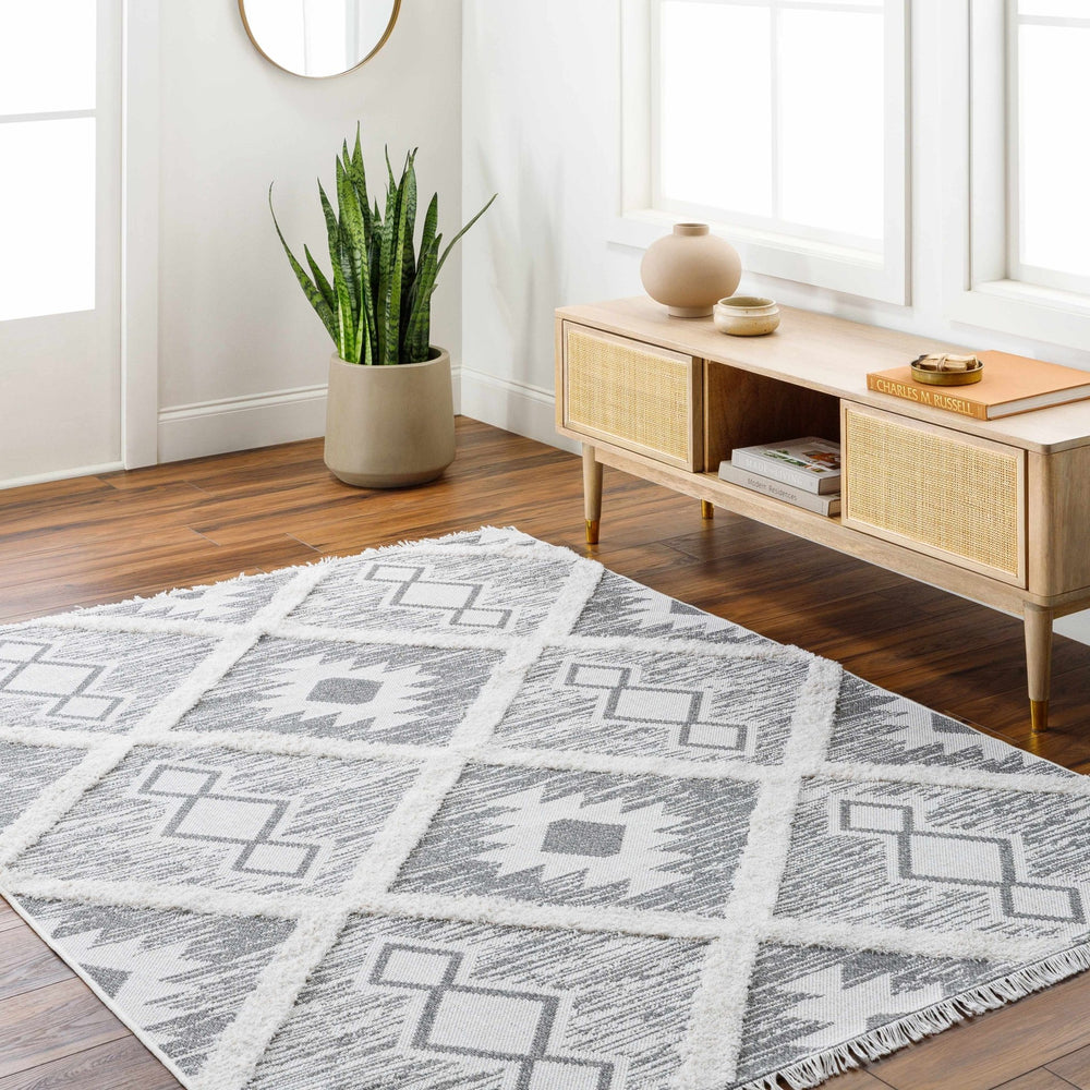 Moto Modern Geometric Design Ivory And Gray Area Rug - The Rug Decor
