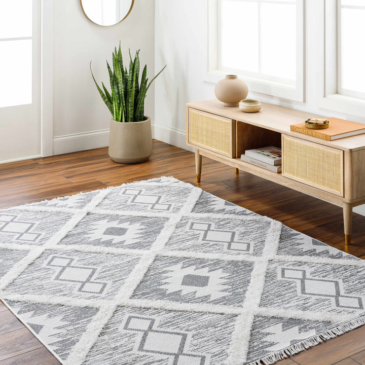 Moto Modern Geometric Design Ivory And Gray Area Rug - The Rug Decor