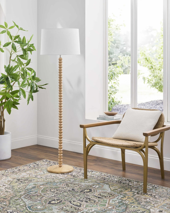 Motozintla Contemporary Beige Wood Floor Lamp - The Rug Decor