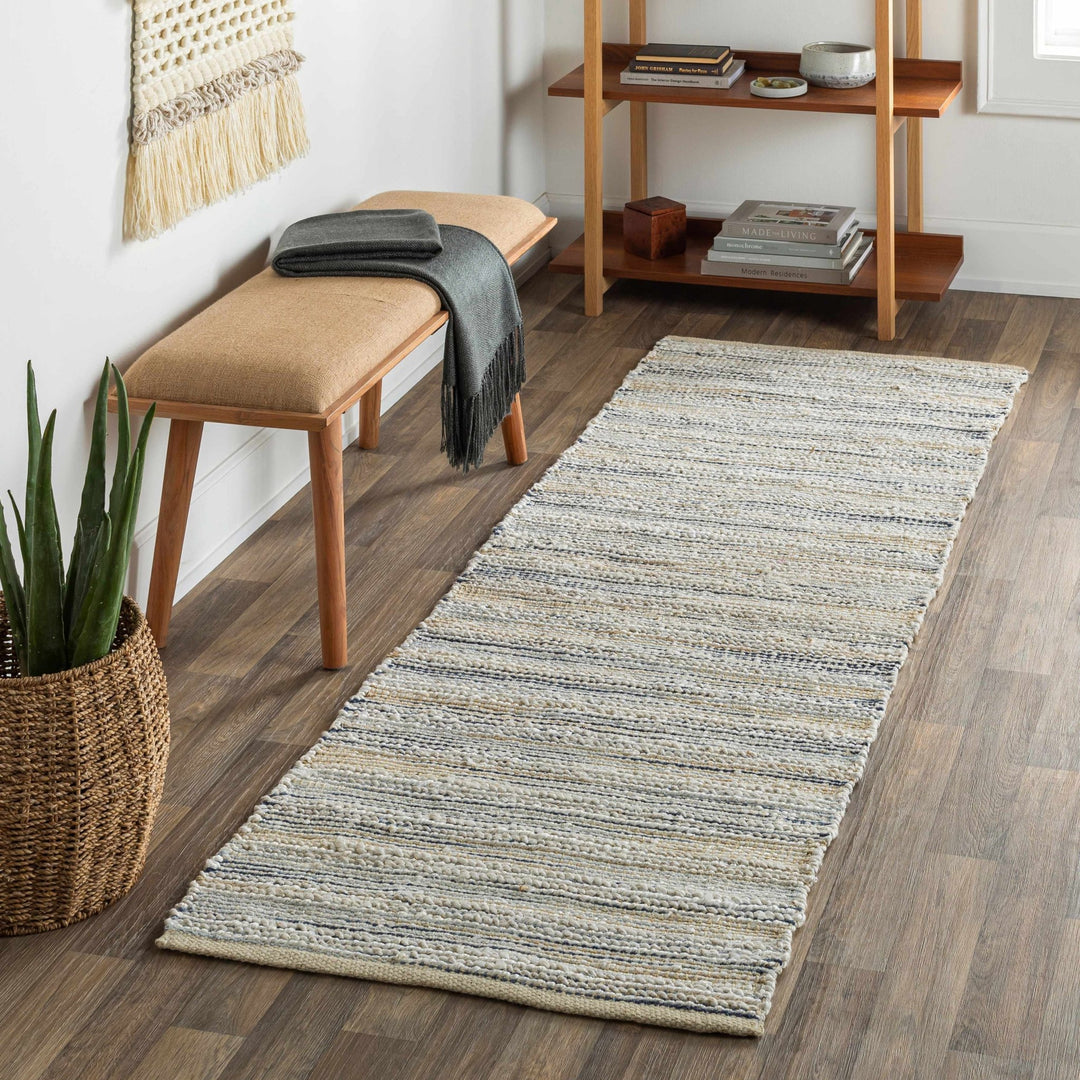 Mountmellick Modern Style Beige And Blue Hand Woven Area Rug - The Rug Decor