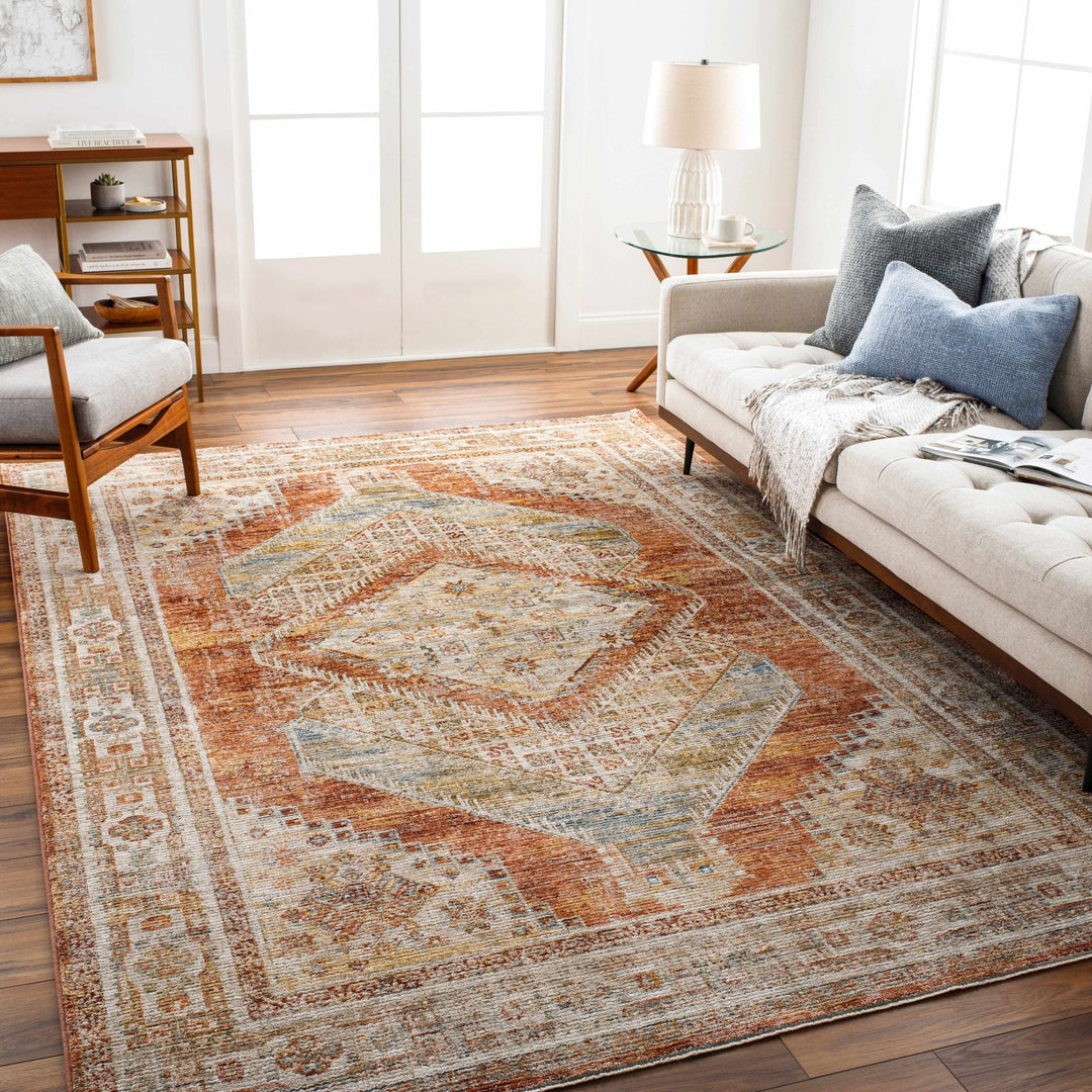 Moya Beige And Rust Traditional Medallion Design Rug - The Rug Decor