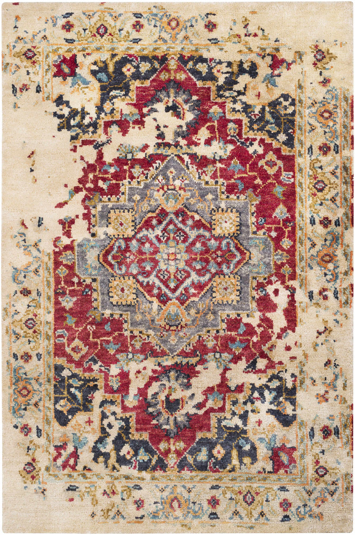 Marchand Traditional Style Beige And Red Hand Knotted Area Rug