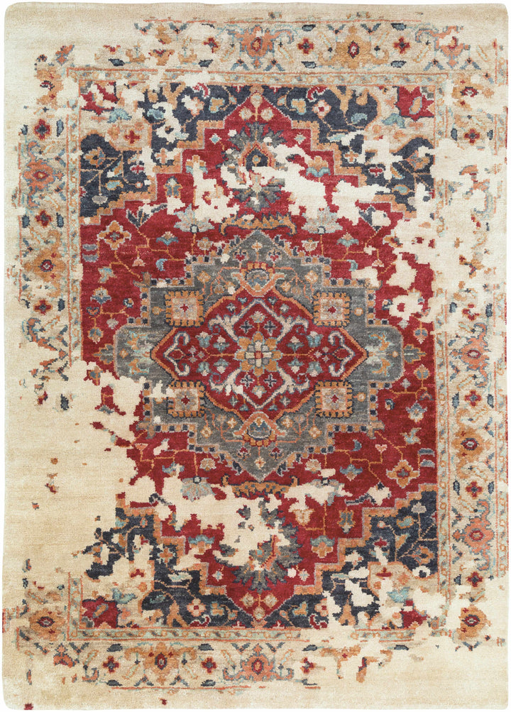 Marchand Traditional Style Beige And Red Hand Knotted Area Rug