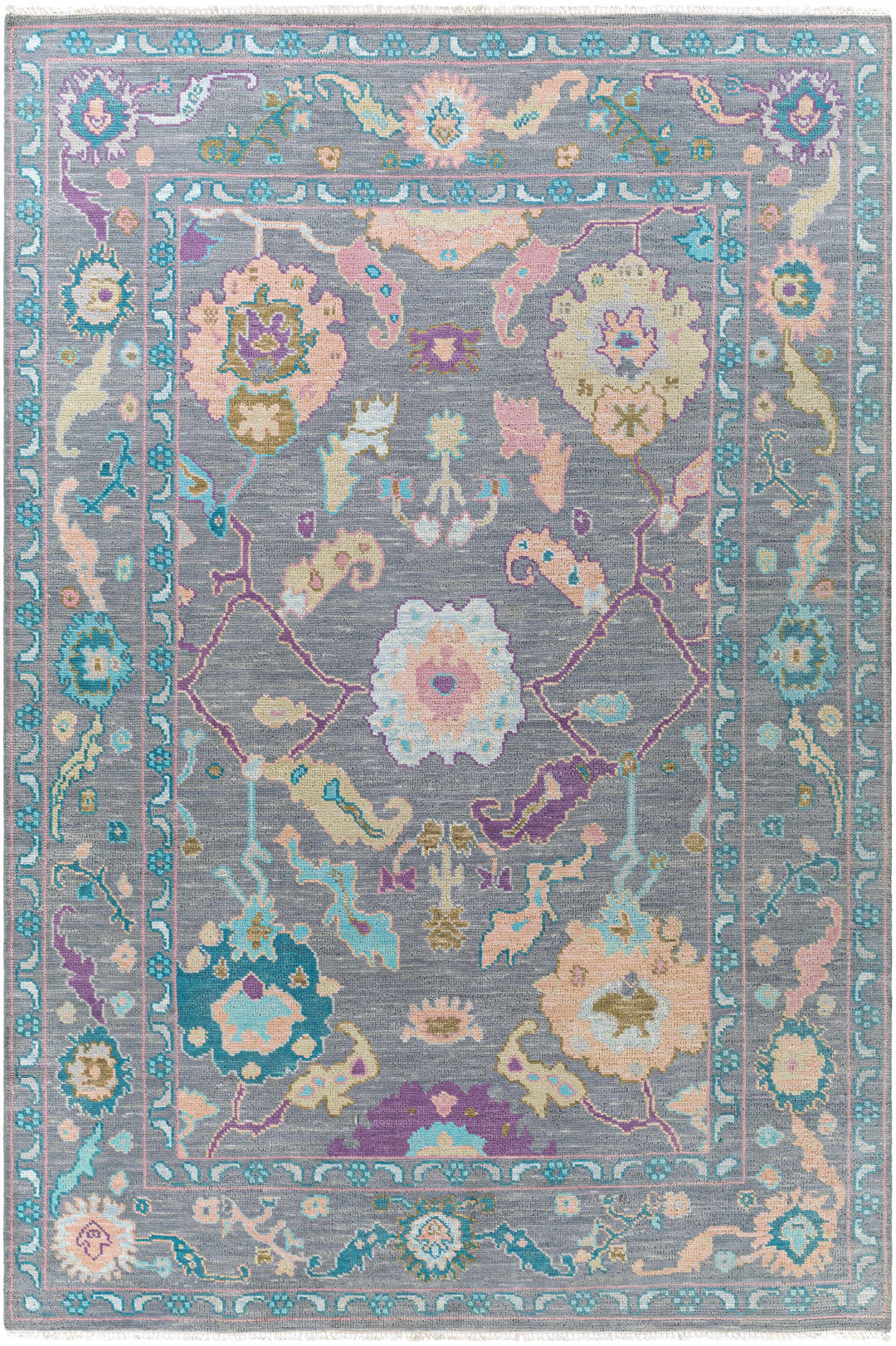 Marchwood Gray And Blue Traditional Design Hand Knotted Area Rug