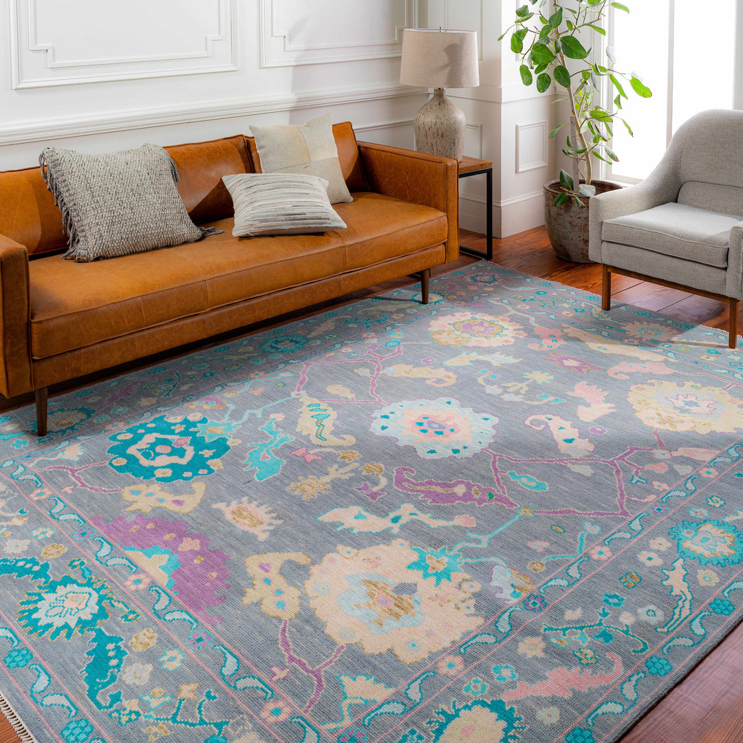 Marchwood Gray And Blue Traditional Design Hand Knotted Area Rug