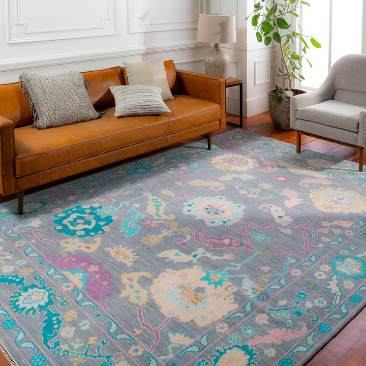 Marchwood Gray And Blue Traditional Design Hand Knotted Area Rug