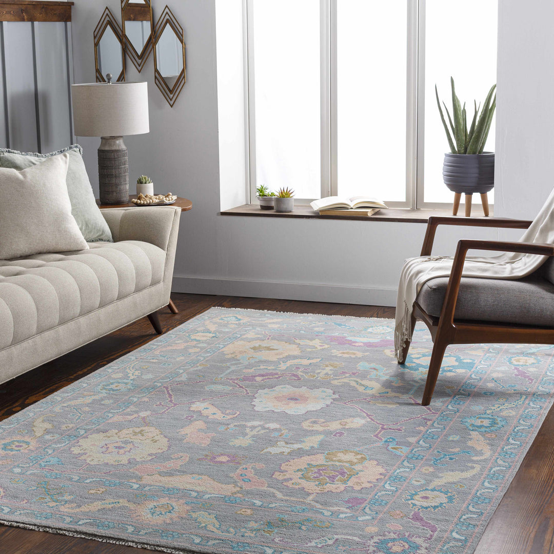 Marchwood Gray And Blue Traditional Design Hand Knotted Area Rug