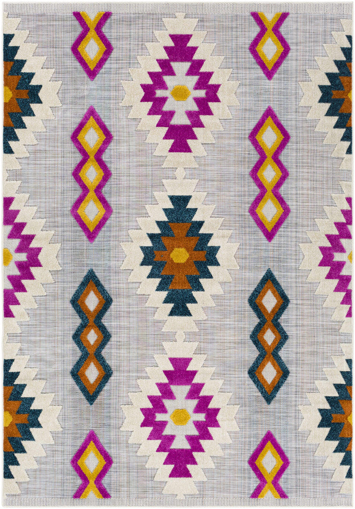 Marchwiel Modern Style Ivory And Purple Outdoor Area Rug