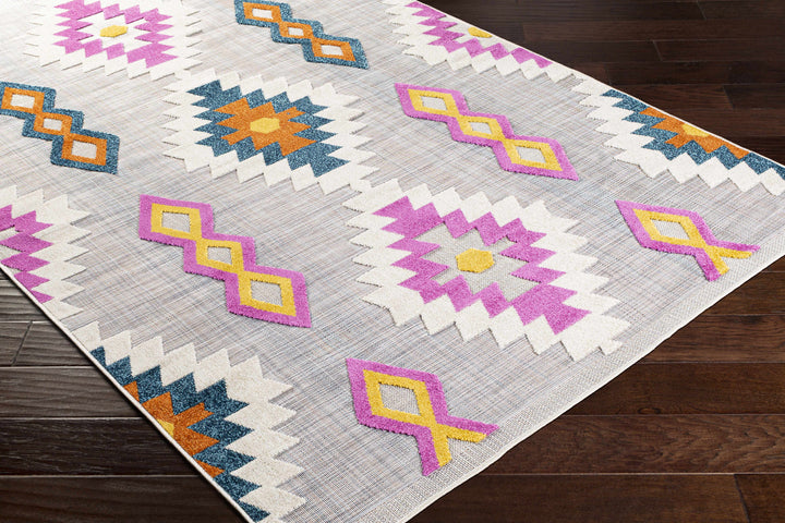 Marchwiel Modern Style Ivory And Purple Outdoor Area Rug