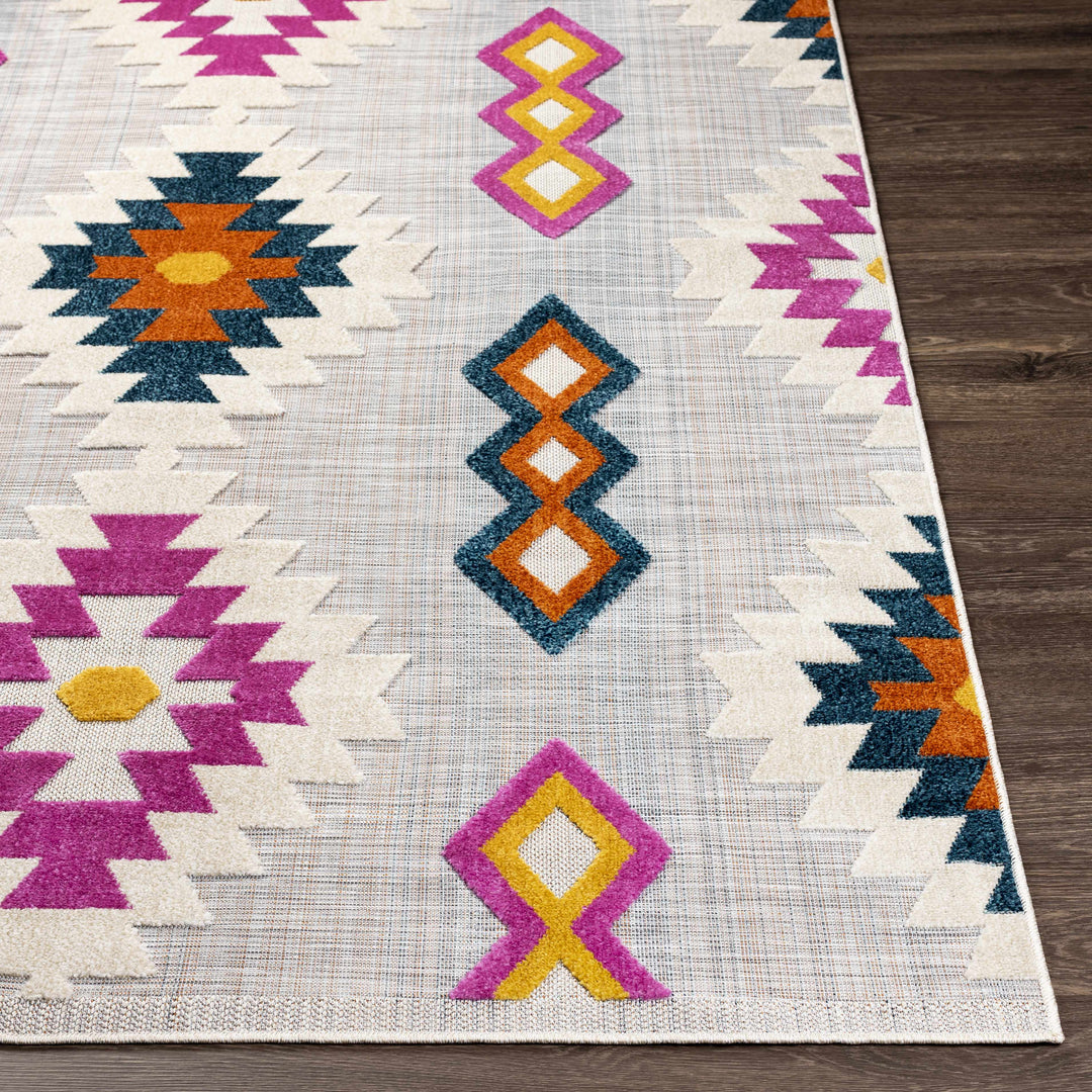 Marchwiel Modern Style Ivory And Purple Outdoor Area Rug