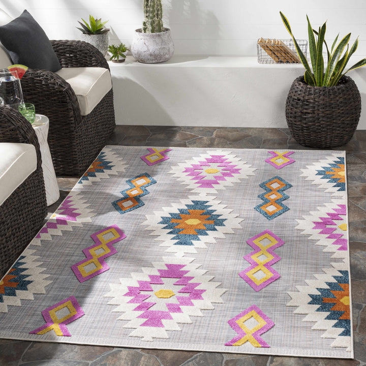 Marchwiel Modern Style Ivory And Purple Outdoor Area Rug