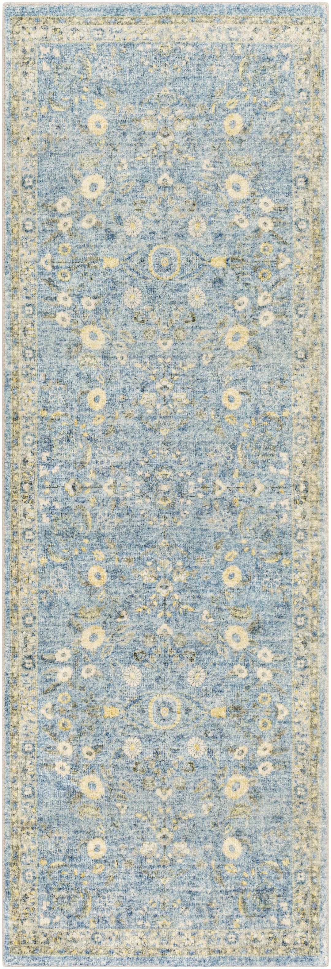 Marino Blue And Yellow Traditional Floral Design Area Rug