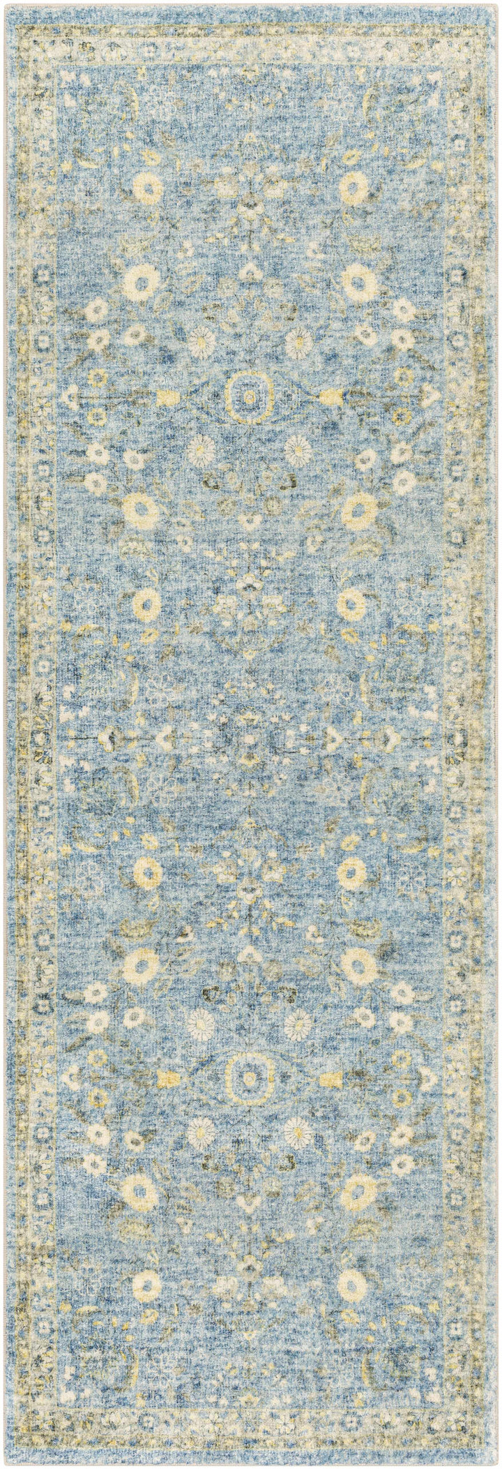 Marino Blue And Yellow Traditional Floral Design Area Rug