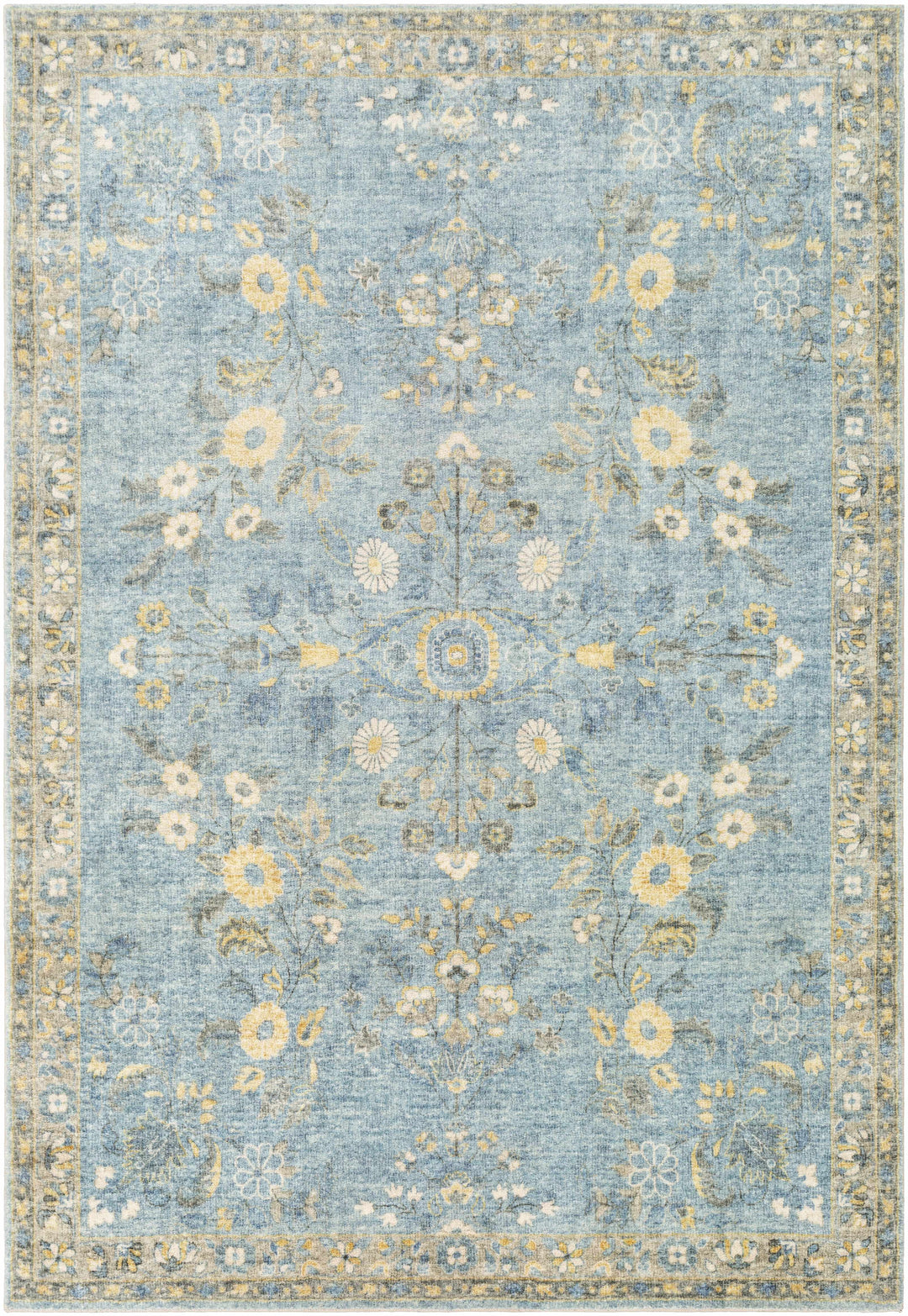 Marino Blue And Yellow Traditional Floral Design Area Rug