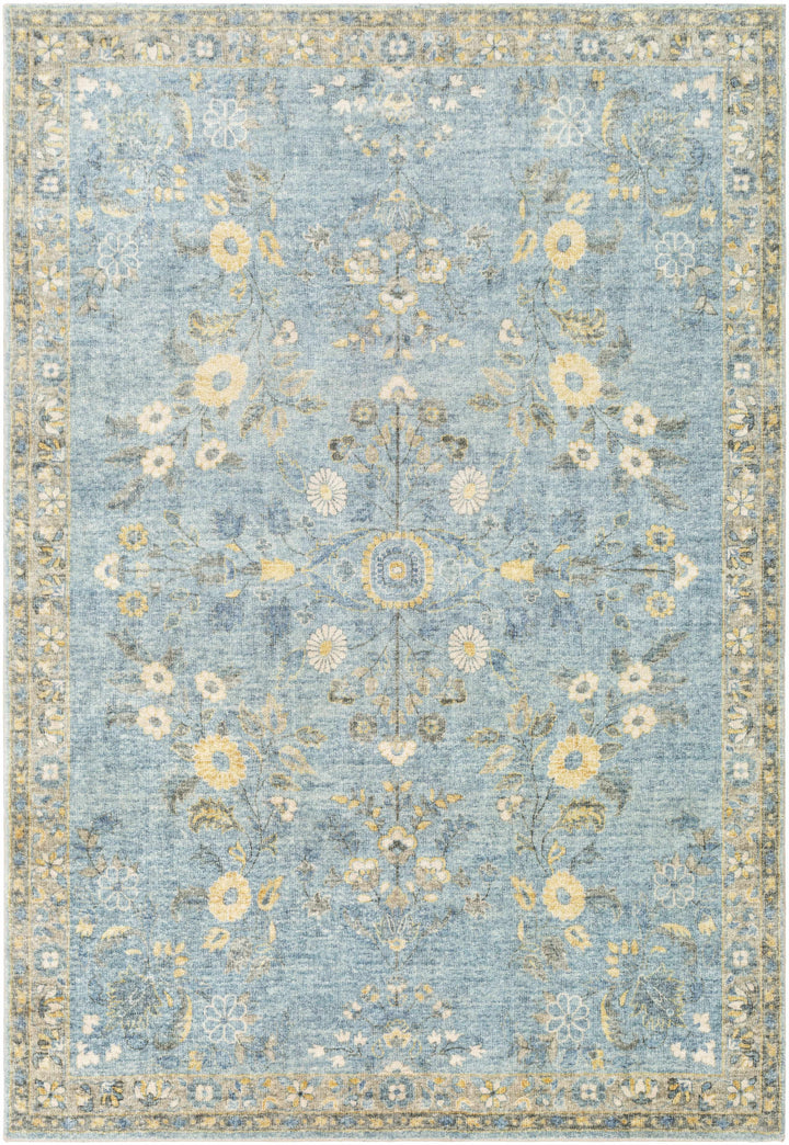 Marino Blue And Yellow Traditional Floral Design Area Rug
