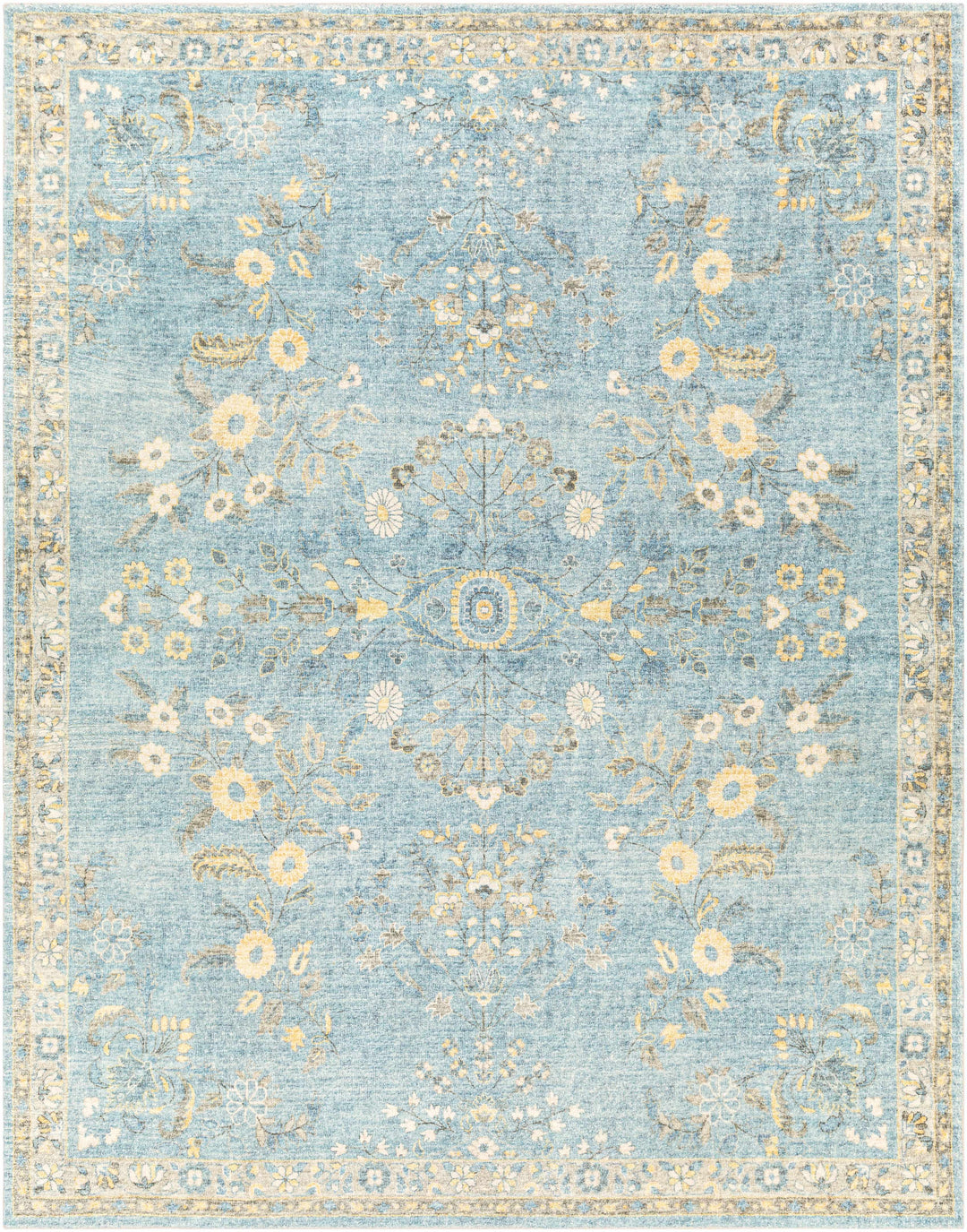 Marino Blue And Yellow Traditional Floral Design Area Rug