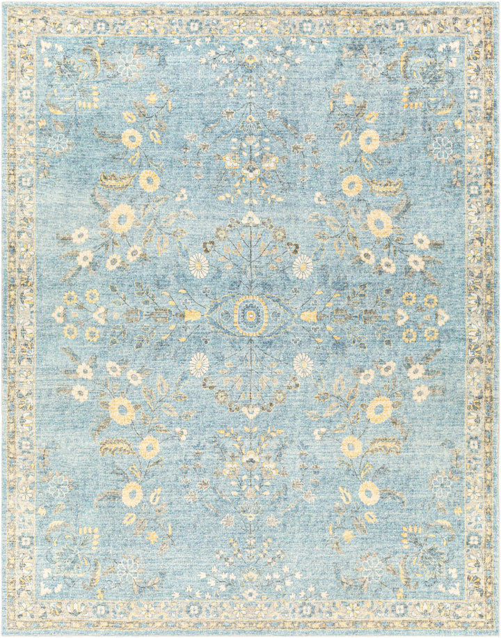 Marino Blue And Yellow Traditional Floral Design Area Rug