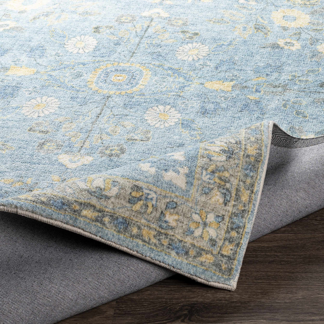 Marino Blue And Yellow Traditional Floral Design Area Rug