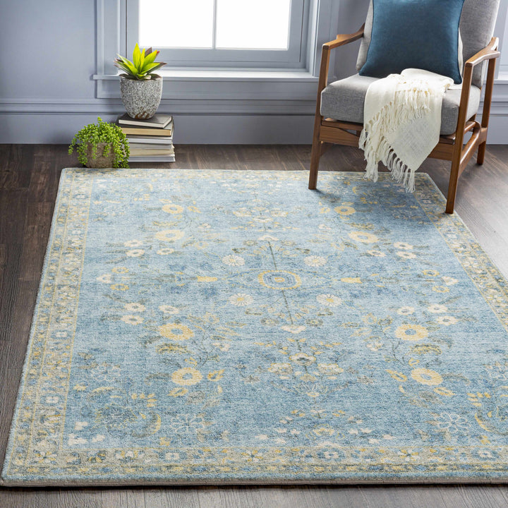 Marino Blue And Yellow Traditional Floral Design Area Rug