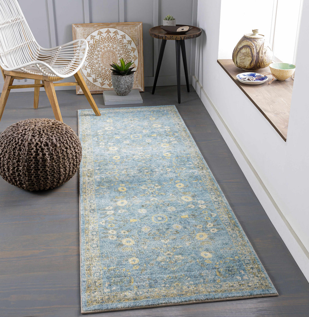 Marino Blue And Yellow Traditional Floral Design Area Rug