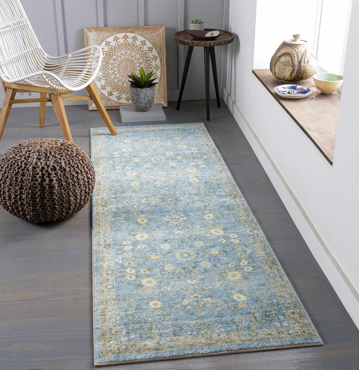 Marino Blue And Yellow Traditional Floral Design Area Rug