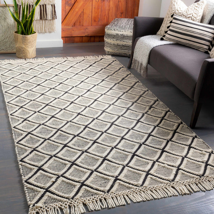 Maria Ivory And Black Modern Geometrical Hand Woven Area Rug