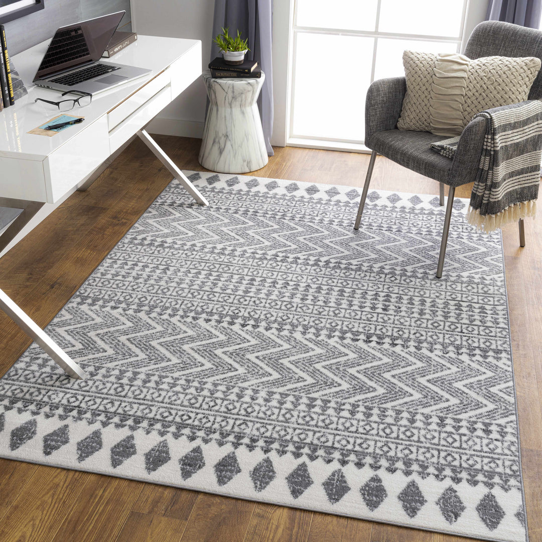 Massapequa Ivory And Gray Modern Geometrical Design Area Rug