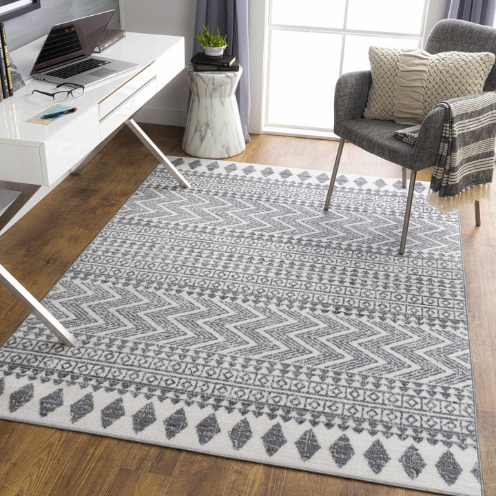 Massapequa Ivory And Gray Modern Geometrical Design Area Rug
