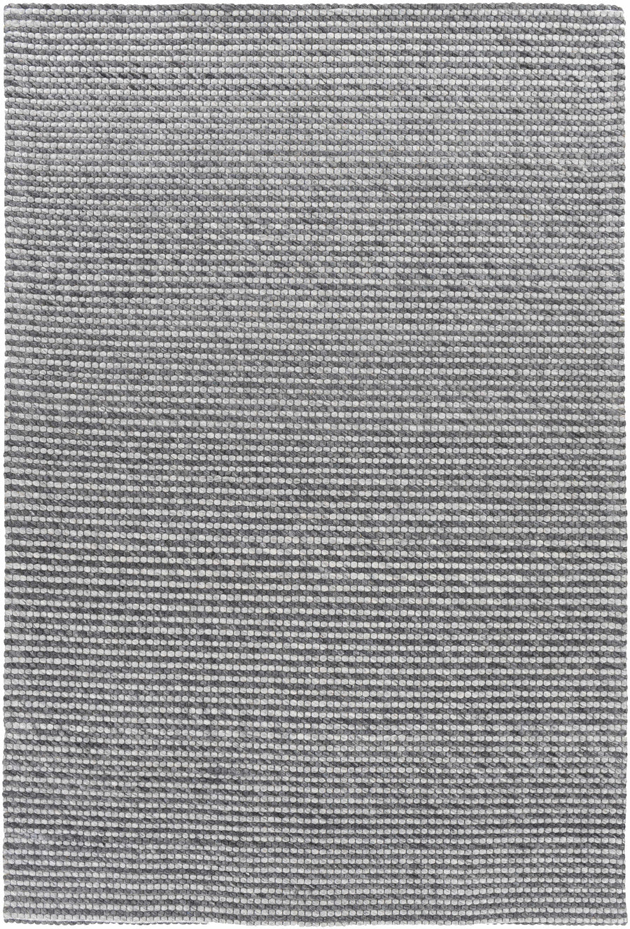 Gray and ivory hand-woven area rug with tight textured loop pattern