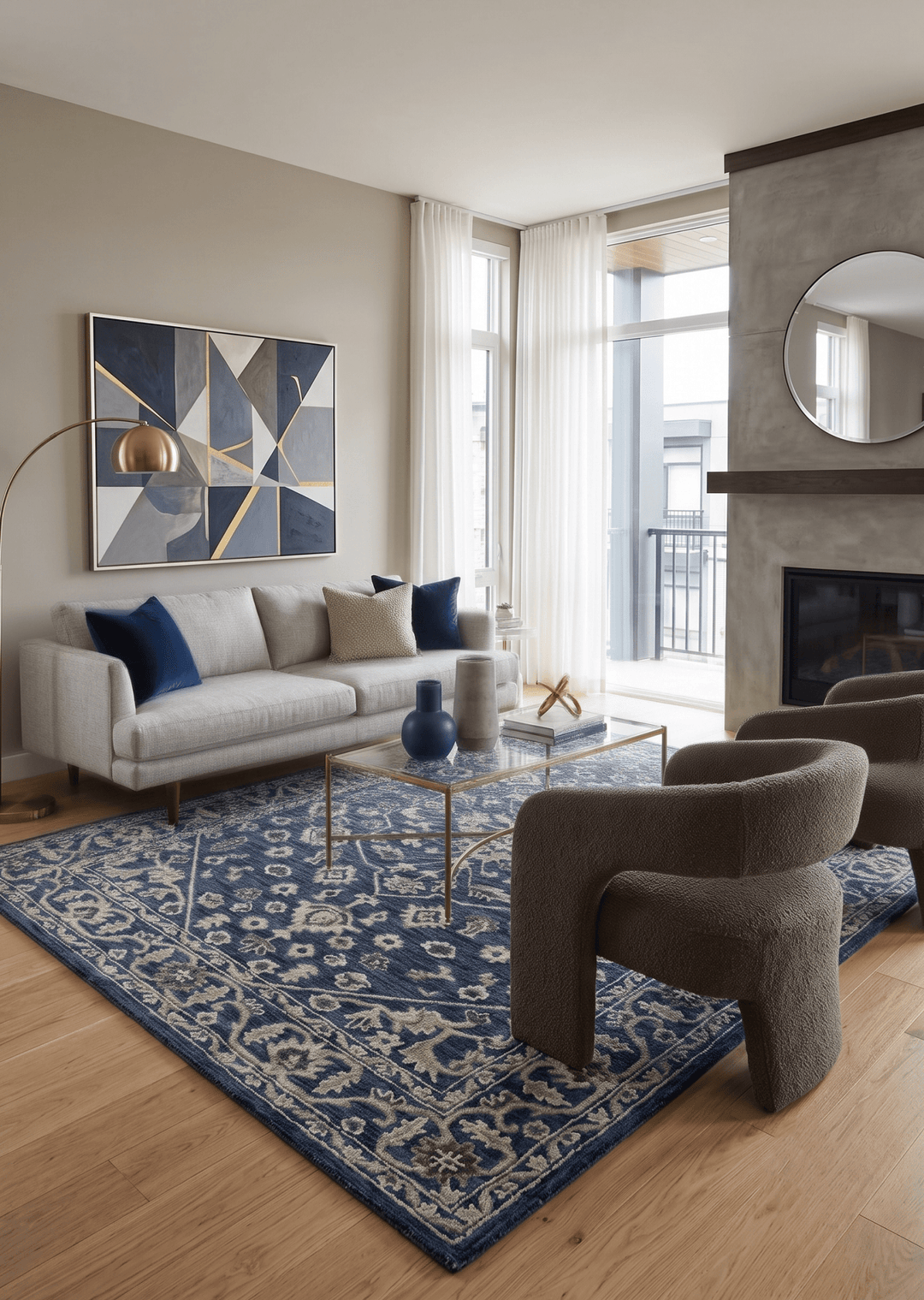 Multi Size Hand Tufted Blue and Beige Traditional Medallion 8x10, 9x12 Antique Style Rug, Kids, Living Room and Bedroom Rug | TRD6441 - The Rug Decor