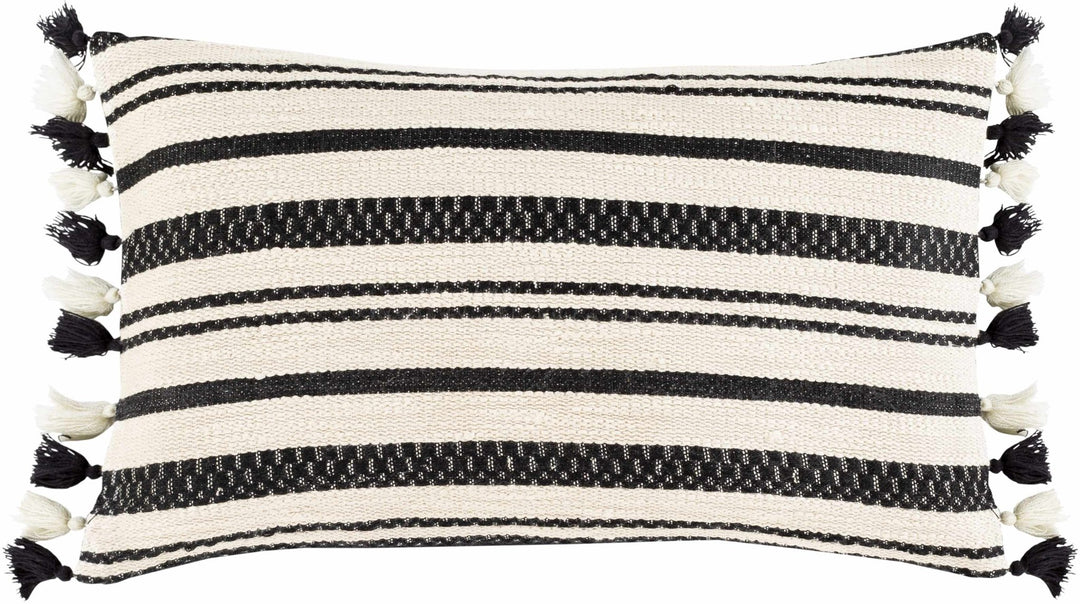 Munden Beige and Black Striped Lumbar Pillow - The Rug Decor