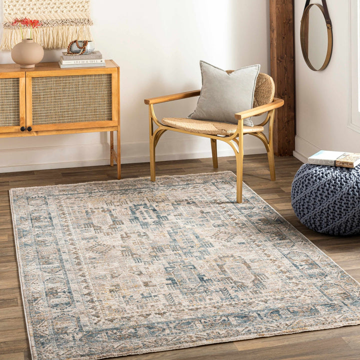 Mundesley Traditional Style Beige And Blue Area Rug - The Rug Decor