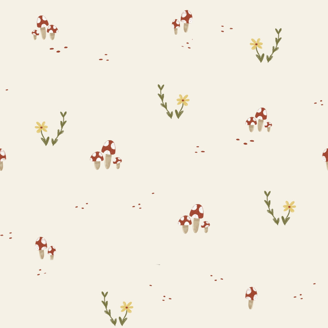 Mushroom and Flower Printed Ivory, Brown and Green self - adhesive Wallpaper - The Rug Decor