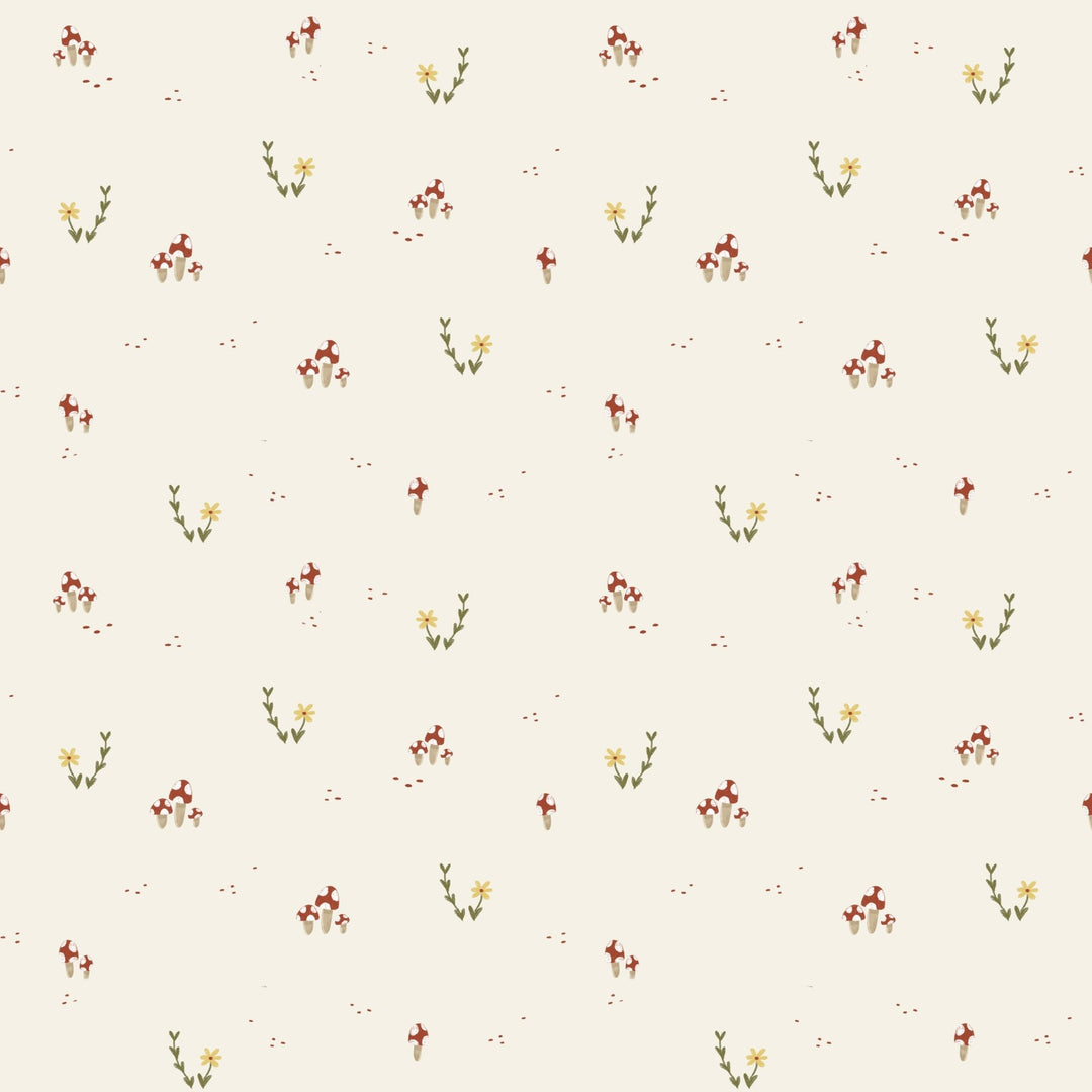 Mushroom and Flower Printed Ivory, Brown and Green self - adhesive Wallpaper - The Rug Decor