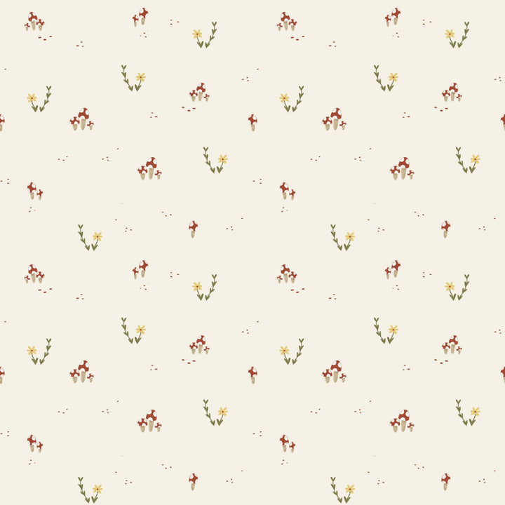 Mushroom and Flower Printed Ivory, Brown and Green self - adhesive Wallpaper - The Rug Decor