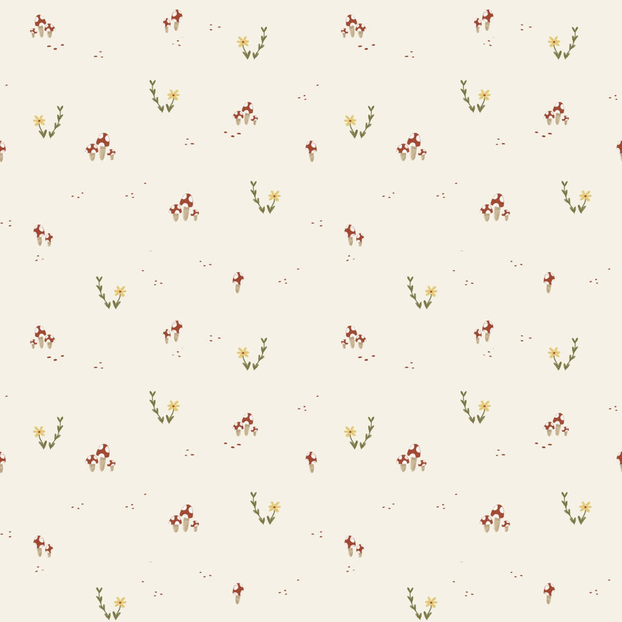 Mushroom and Flower Printed Ivory, Brown and Green self - adhesive Wallpaper - The Rug Decor