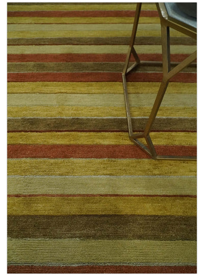 Mustard, Ivory, Rust Modern stripes design Hand knotted 5.6x8 Wool and Art Silk Area Rug - The Rug Decor