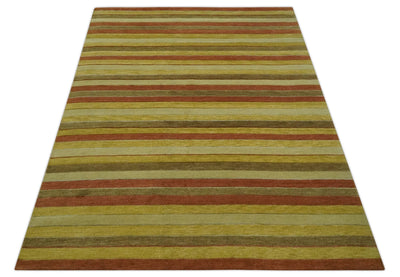 Mustard, Ivory, Rust Modern stripes design Hand knotted 5.6x8 Wool and Art Silk Area Rug - The Rug Decor