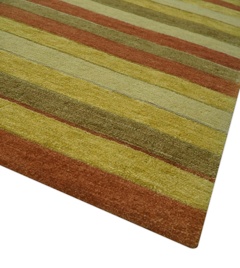 Mustard, Ivory, Rust Modern stripes design Hand knotted 5.6x8 Wool and Art Silk Area Rug - The Rug Decor