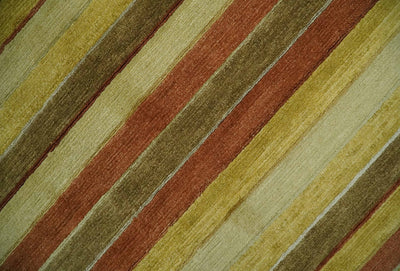 Mustard, Ivory, Rust Modern stripes design Hand knotted 5.6x8 Wool and Art Silk Area Rug - The Rug Decor