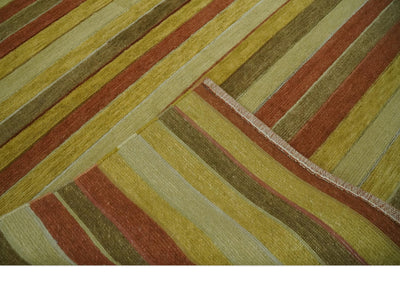 Mustard, Ivory, Rust Modern stripes design Hand knotted 5.6x8 Wool and Art Silk Area Rug - The Rug Decor