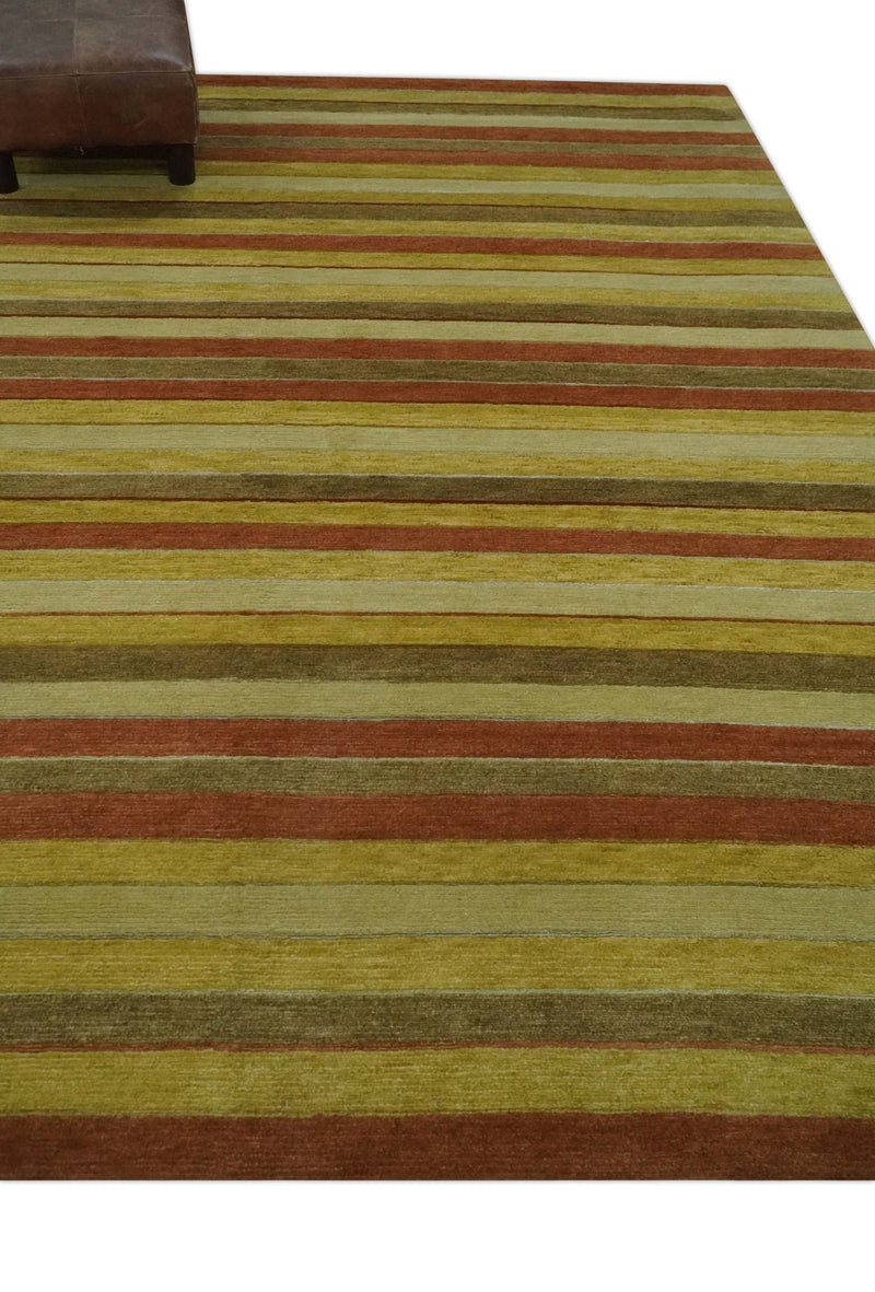 Mustard, Ivory, Rust Modern stripes design Hand knotted 5.6x8 Wool and Art Silk Area Rug - The Rug Decor