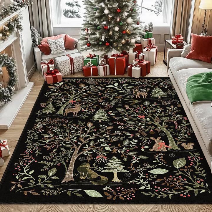 Myrado Christmas Black Machine Washable Cotton Area Rug - The Rug Decor