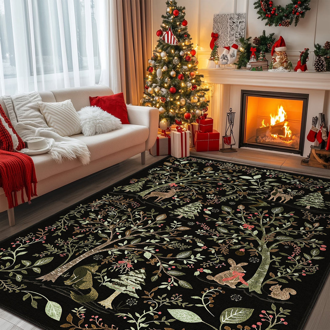 Myrado Christmas Black Machine Washable Cotton Area Rug - The Rug Decor